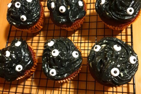 Spooky red velvet monster cupcakes