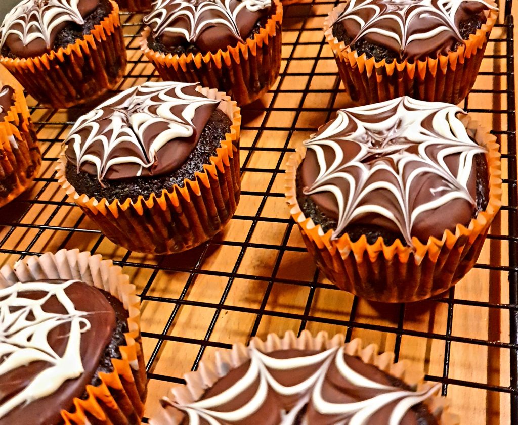 Spiderweb Chocolate and banana cupcakes