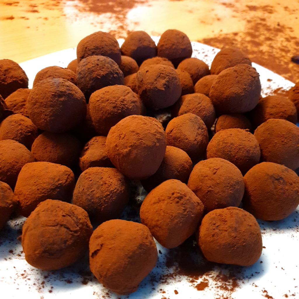 Chocolate truffles on plate